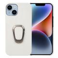 iPhone 14 Leder Beschichtet Hülle mit Ringhalterung - Weiß