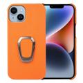 iPhone 14 Leder Beschichtet Hülle mit Ringhalterung - Orange