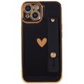 Heart Series iPhone 14 TPU Hülle mit Handschlaufe - Schwarz