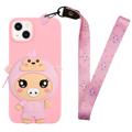 Cartoon Design iPhone 14 Plus TPU Hülle mit Reißverschlusstasche - Schwein