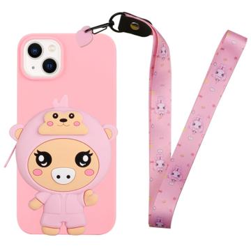 Cartoon Design iPhone 14 Plus TPU Hülle mit Reißverschlusstasche