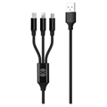 Forever 3-in-1 Geflochtenes USB Ladekabel - 1.2m - Schwarz