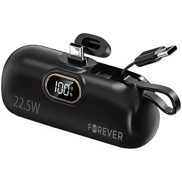 Forever MTB-100 USB-C Mini Power Bank 5000mAh - 22.5W - Schwarz