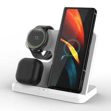 GY-Q10B 3-in-1-Schnellladepad Drahtlose Ladestation für Qi-Standard-Handy / Samsung Galaxy Watch / Kopfhörer - Weiß