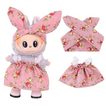 Garten-Party Kleid & Stirnband Set für Labubu Mini Figur 17cm - Rosa