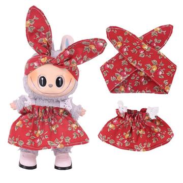 Garten-Party Kleid & Stirnband Set für Labubu Mini Figur 17cm - Rot
