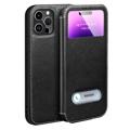 Dual View iPhone 14 Pro Max Leder Flip Case - Schwarz