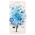 Glam Serie Samsung Galaxy A03 Core Wallet Hülle - Blühender Baum / Blau