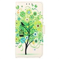 Glam Serie Samsung Galaxy A53 5G Schutzhülle mit Geldbörse - Blühender Baum / Grün
