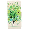 Glam Series Samsung Galaxy S21 FE 5G Wallet Hülle - Blühender Baum / Grün