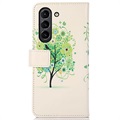 Glam Series Samsung Galaxy S21 FE 5G Wallet Hülle - Blühender Baum / Grün