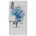 Glam Serie Samsung Galaxy A50 Schutzhülle mit Geldbörse - Blühender Baum / Blau
