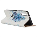 Glam Serie Samsung Galaxy A50 Schutzhülle mit Geldbörse - Blühender Baum / Blau