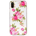 iPhone X / iPhone XS Glow in the Dark Silikonhülle - Rosa Blumen