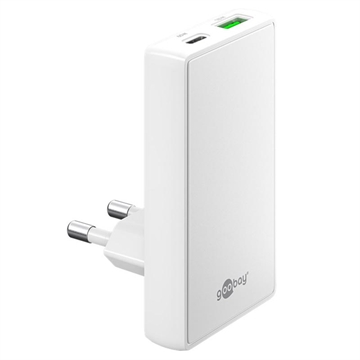 Goobay GaN Duales Schnellladegerät 90° Flach - 65W, USB-C & USB-A - Weiß
