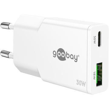 Goobay Slim USB-C PD GaN Duales Schnellladegerät 30W - Weiß