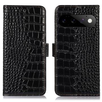 Google Pixel 11 Pro Crocodile Serie Lederhülle mit Geldbörse mit RFID - Schwarz