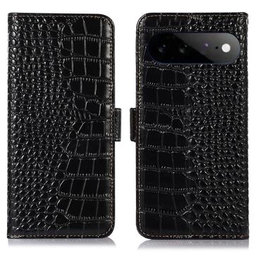 Google Pixel 11 Pro XL Crocodile Serie Lederhülle mit Geldbörse mit RFID - Schwarz