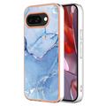 Google Pixel 9a Galvanisierte IMD TPU-Hülle mit Marmormuster - Blau