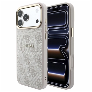 iPhone 18 Pro Guess 4G Gold Frame Hülle - MagSafe-kompatibel - Rosa