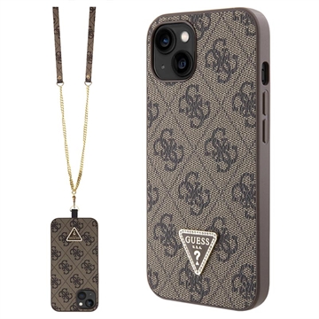 iPhone 15 Guess 4G Strass Triangle Metal Logo Hülle mit Crossbody Riemen