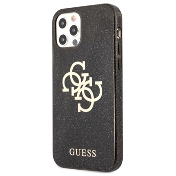 Guess Glitter 4G Big Logo iPhone 12 Pro Max Hybrid Case - Schwarz