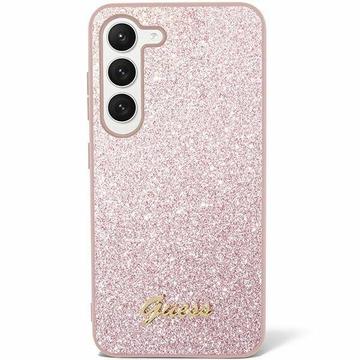 Samsung Galaxy S24 Guess Glitter Flakes Metal Logo Hybrid Hülle - Rosa