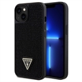 iPhone 15 Guess Rhinestones Triangle Metal Logo Case - Schwarz
