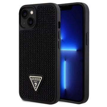 iPhone 15 Guess Rhinestones Triangle Metal Logo Case - Schwarz