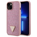 iPhone 15 Guess Rhinestones Triangle Metal Logo Case - Rosa
