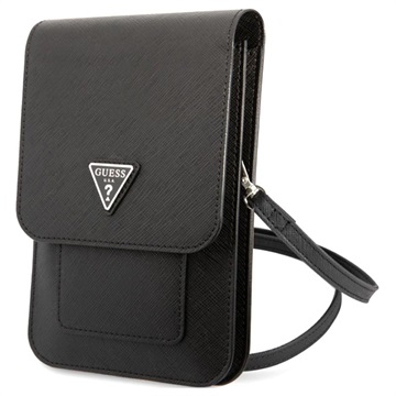 Guess Saffiano Triangle Logo Schultertasche - Schwarz