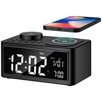 H7 Multifunktionaler Wecker/Bluetooth-Lautsprecher mit USB/Drahtlos-Ladefunktion - Schwarz
