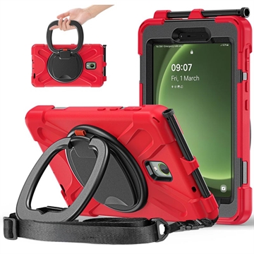 Samsung Galaxy Tab Active5 Heavy Duty 360 Hülle mit Handschlaufe - Rot / Schwarz