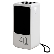 Hepu XL HP210 40000mAh Powerbank mit USB-C/Lightning/USB-A/MicroUSB Kabeln - Weiß