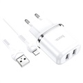 Hoco N4 Aspiring Wand-ladegerät & Lightning Kabel - 2xUSB, 2.4A - Weiß