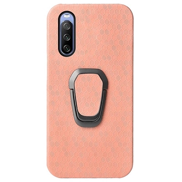 Sony Xperia 10 IV Wabenmuster-Hülle mit Ringhalter - Rosa