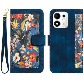 Honor 600 Smart Brieftaschen-Hülle mit Blumenmuster mit Kartenfächern - dunkelblau