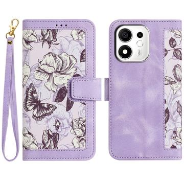 Honor 600 Smart Brieftaschen-Hülle mit Blumenmuster mit Kartenfächern - hell lila
