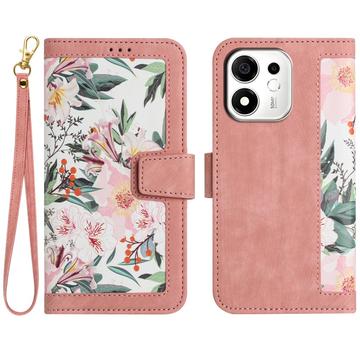 Honor 600 Smart Brieftaschen-Hülle mit Blumenmuster mit Kartenfächern - Rosa