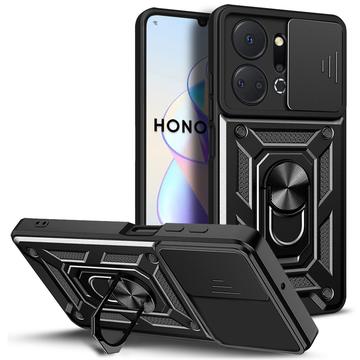 Honor X7a Drehring-Hybrid Hülle mit Kameraschutz - Schwarz