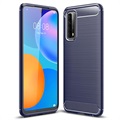 Huawei P Smart 2021 Angeraute TPU Hülle - Karbonfaser - Blau
