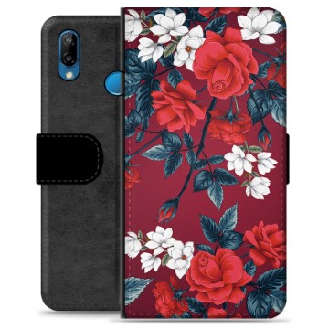 Huawei P20 Lite Premium Schutzhülle mit Geldbörse - Vintage Blumen