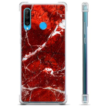 Huawei P30 Lite Hybrid Hülle - Roter Marmor