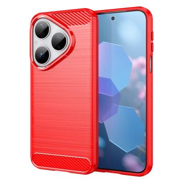 Huawei Pura 80 Gebürstete TPU Hülle - Karbonfaser - rot