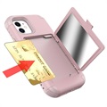 iPhone 12 Mini Hybrid Hülle mit Spiegel und Kartenhalter - Rosa