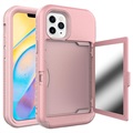 iPhone 12/12 Pro Hybrid Hülle mit Spiegel und Kartenhalter - Rosa