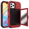 iPhone 12/12 Pro Hybrid Hülle mit Spiegel und Kartenhalter - Rot
