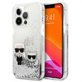 Karl Lagerfeld Liquid Glitter Karl & Choupette iPhone 13 Pro Hülle - Silber