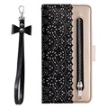 Lace Pattern Samsung Galaxy A21s Wallet Hülle mit Stand-Funktion - Schwarz