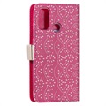 Lace Pattern Samsung Galaxy A21s Wallet Hülle mit Stand-Funktion - Hot Pink